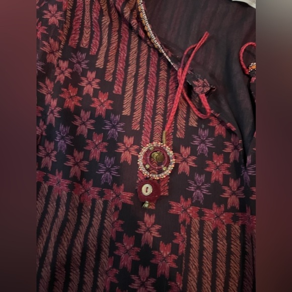 Soft Surroundings Alicia chiffon batwing blouse split neck tassel women’s large - Picture 4 of 7